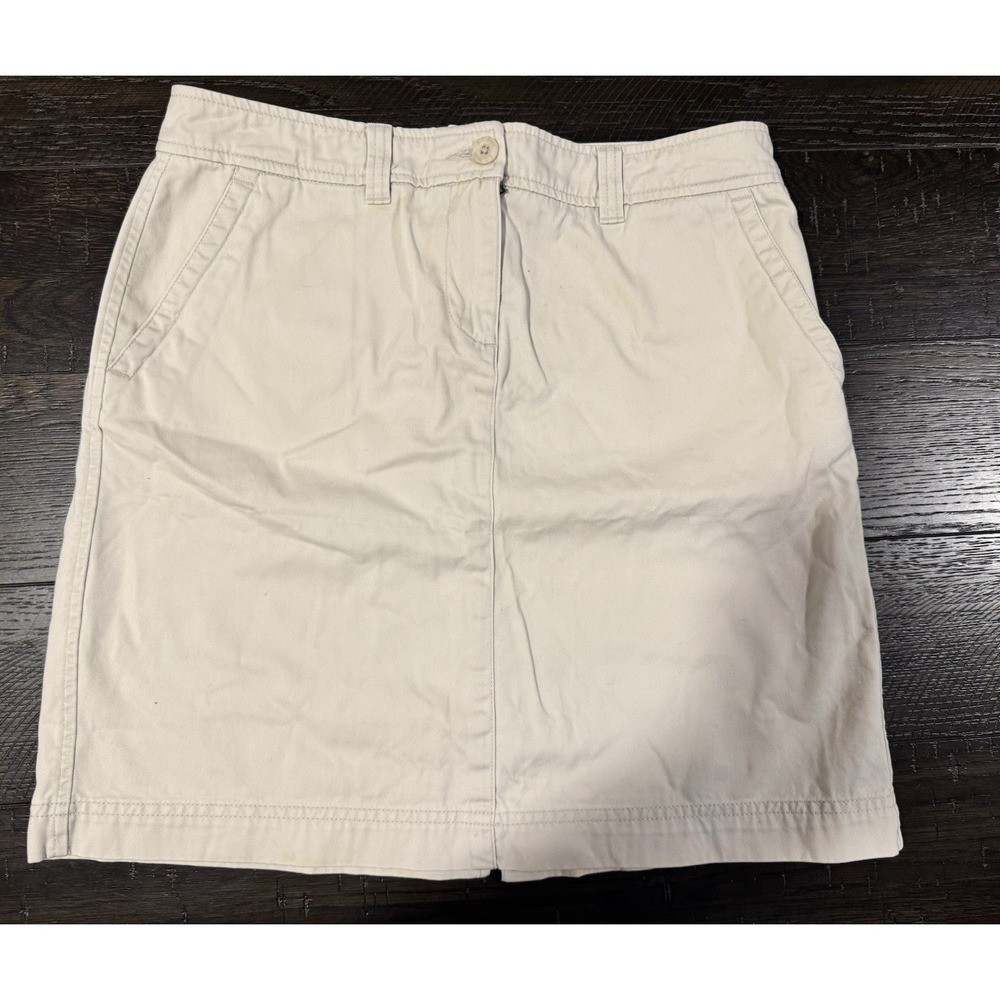 L.L.Bean Women's 8P Petite Khaki Pleated Skirt Stretch Twill Elastic Back